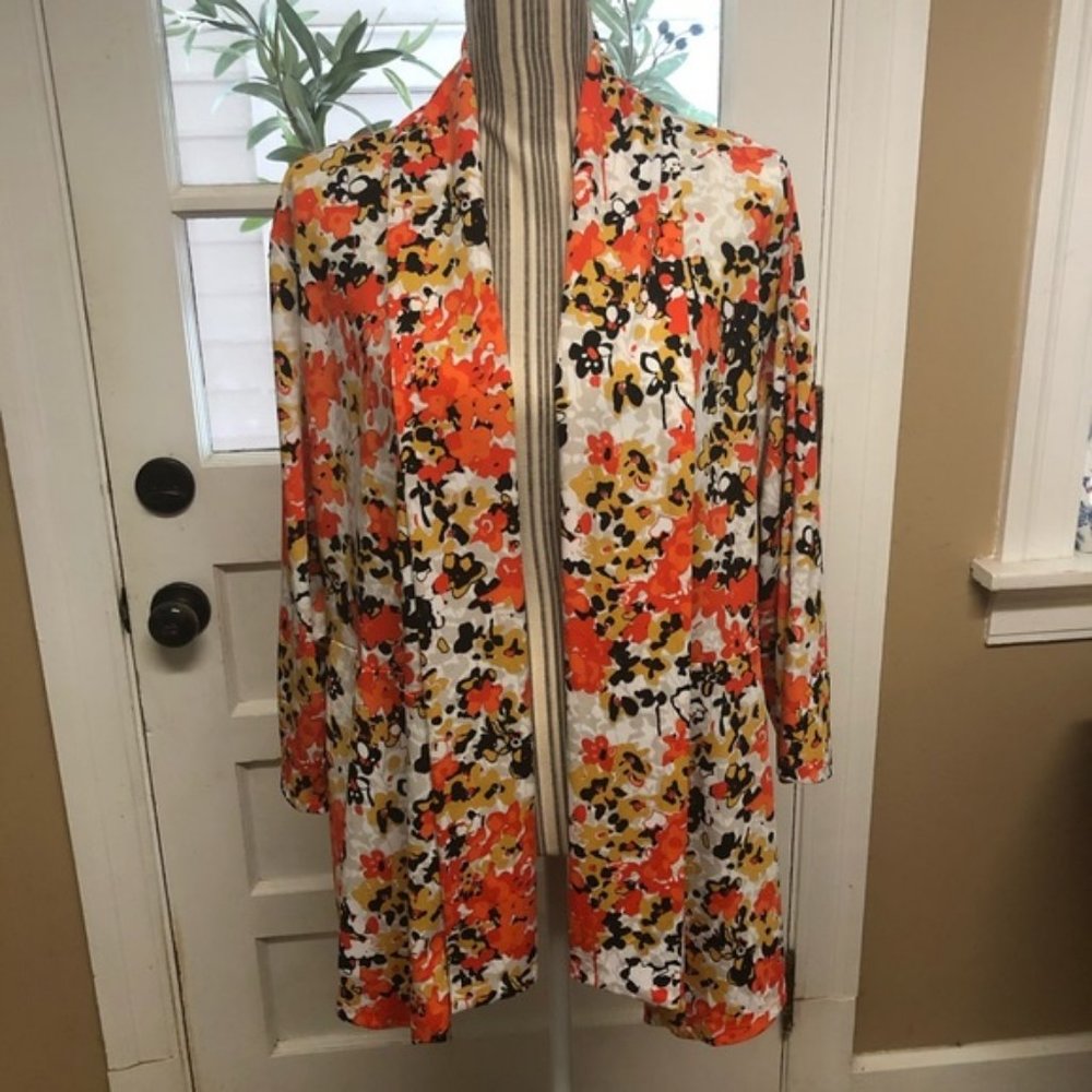 Kasper floral open front cardigan casual 2X career soft